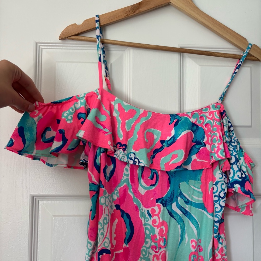 Lilly Pulitzer Klea Romper Off the Shoulder Coral Reef I'm So Jelly Jumpsuit S - Picture 5 of 11